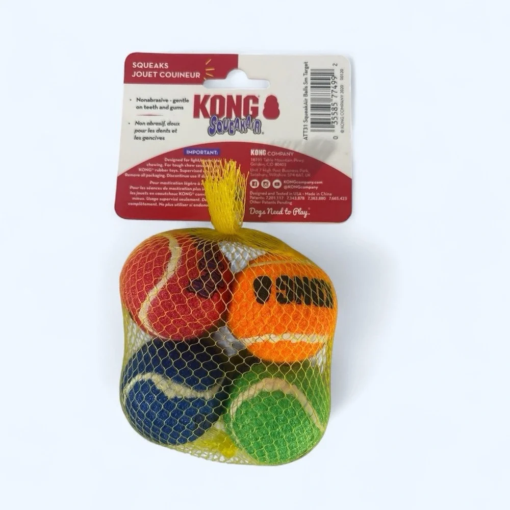 KONG SqueakAir Tennis Ball Dog Toy Vibrant Colors Premium Quality Pack of 4